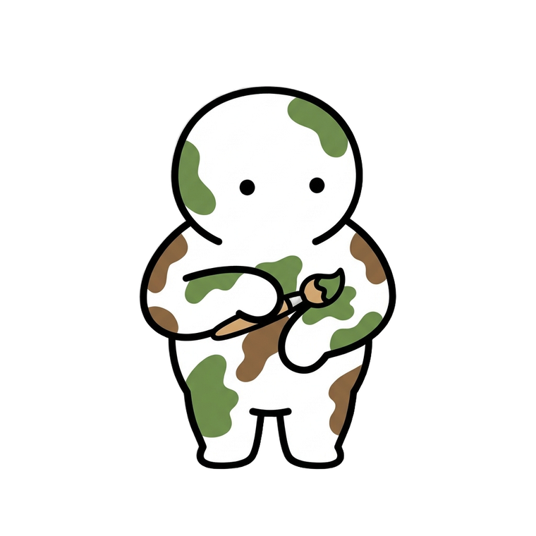 The MECCHA CHAMELEON camo character holding a paintbrush